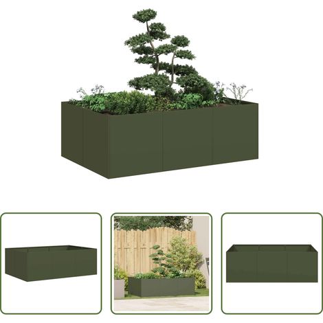 Gartengestaltung -  Pflanzkübel Olivgrün 120x80x40 cm Stahl (1/5)