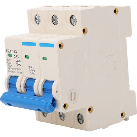Disjoncteur miniature tripolaire, interrupteur de protection contre les surcharges pour montage sur rail DIN, 400 V CA 50 Hz 63 A (1/5)