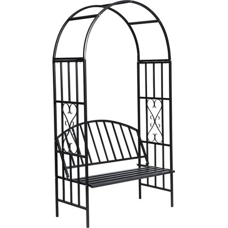 Voûte à Roses avec Banc en Métal Noir – Arche de Jardin Élégante et Robuste