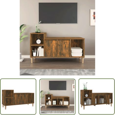 The Living Store Meuble TV Chêne fumé 100x35x55 cm Bois d'ingénierie - Meuble Tv - Meuble Audiovisuel - Support Tv - Unité Tv - Rangement Tv (1/5)