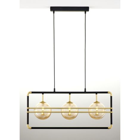 Lampadario moderno nero oro vetro ambra 3xG9 Fiori (1/5)