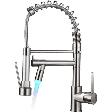 Robinet Cuisine 2 en 1 avec Douchette et Bec Mobile Mitigeur Évier Nickel Brossé Bec Rotatif 360° Pulvérisateur Détachable et Télescopique