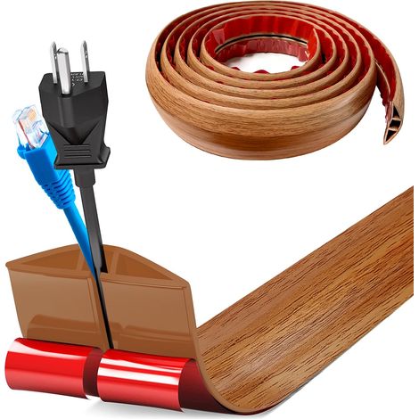 Cache Cable Sol, Petit Canal de câble Flexible,3.0M x 5cm Goulotte Passe Cable Sol Silicone, Cache Fil Électrique Sol Auto-Adhésif Facile à Couper Montage pour Tous Les Câbles (Grain Bois) (1/5)