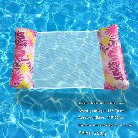Hamacs gonflables de piscine à thème tropical, modèles à double boudin avec porte-gobelets, lits flottants portables - hamac feuille rose(pompe non requise) (1/5)