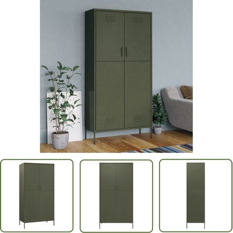 The Living Store Garde-robe Vert olive 90x50x180 cm Acier - Armoire - Meuble De Rangement - Placard - Dressing - Wardrobe (1/5)