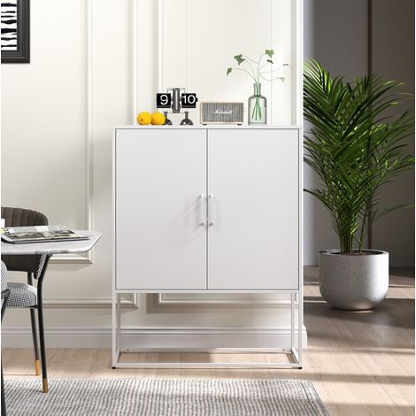 meuble rangement buffet haut acier 85x40x109 cm blanc OKMYHOME (1/5)