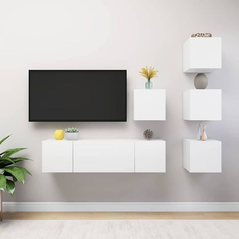 Ensemble de meubles TV 6 pcs-Banc TV-Meuble Télé Blanc Bois d'ingénierie (1/5)