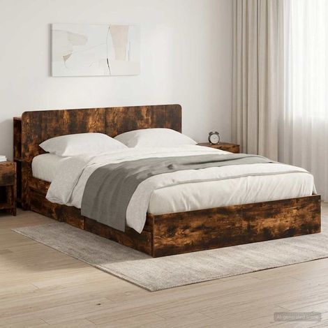 vidaXL Bed Frame with Storage Smoked Oak 135 x 190 cm Engineered Wood (1/5)