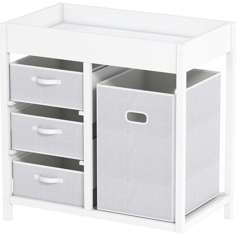 Baby Changing Unit  4 Storage Drawers, Mat for Bedroom Nursery, 84 x 84.5 cm, White (1/5)