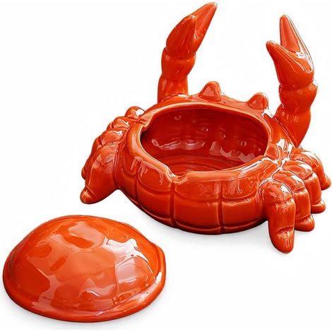 Krabben-Deko scharlachrot, Keramik-Aschenbecher mit geruchsdeckelndem Deckel, origineller Tischaschenbecher (1/5)