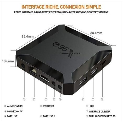 Boitier iptv TV BOX Android 10.0 X96Q TV Box H616 Quad core 1Go de RAM 8 Go de Rom 4K WiFi 2.4Ghz Smart TV Box Lecteur Multimédia