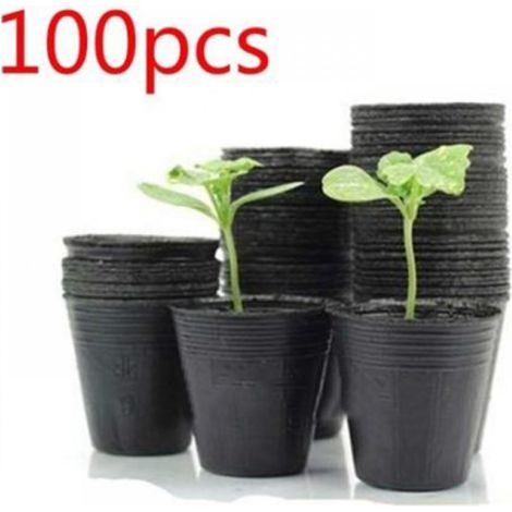 Lot de 100 pots de pépinière noir en plastique pour jardin, godets de semis et fleurs, culture domestique (1/5)