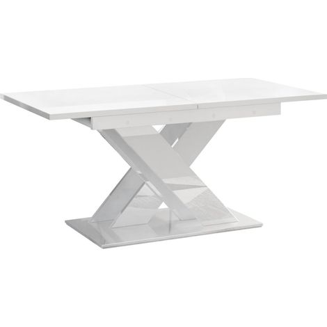 Mesa Decium, Blanco brillante, 76x80x140cm, Alargamiento, Aglomerado laminado