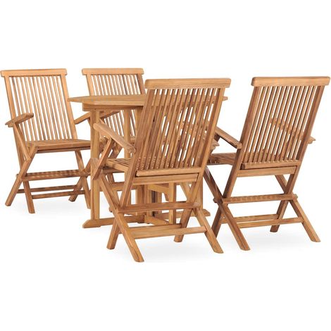 Ensemble repas extérieur pliable 5 pièces en teck massif, table et 4 chaises, 46.18kg - PANGIVO (1/5)