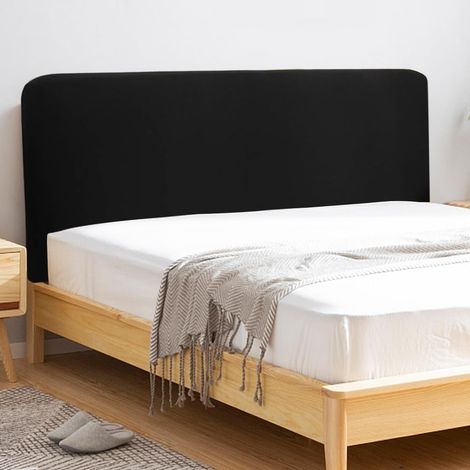 Housse de tête de lit douce et élastique en tissu de polyester pour tête de lit moderne 170 190 cm, facile à nettoyer Noir 180 cm (1/5)