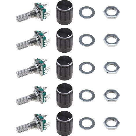 5 Kits de 360 Degrés Modules Codeurs Rotatifs EC11 Interrupteur à Bouton-Poussoir Potentiomètre Numérique 5 Broches Arbre 20mm avec Capuchon Bouton (1/5)