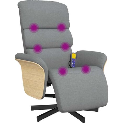 Poltrona Reclinante Massaggi Poltrona Relaxo Poggiapiedi Grigio Chiaro Tessuto (1/4)