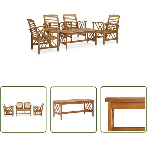 The Living Store Salon de jardin 5 pcs Bois d'acacia massif - Salon De Jardin - Mobilier De Jardin - Ensemble De Salon - Chaises De Jardin - Acacia Massif (1/5)
