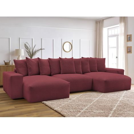 BOBOCHIC - Canapé panoramique convertible coffre VOLTAIRE tissu chiné   Rouge (1/5)