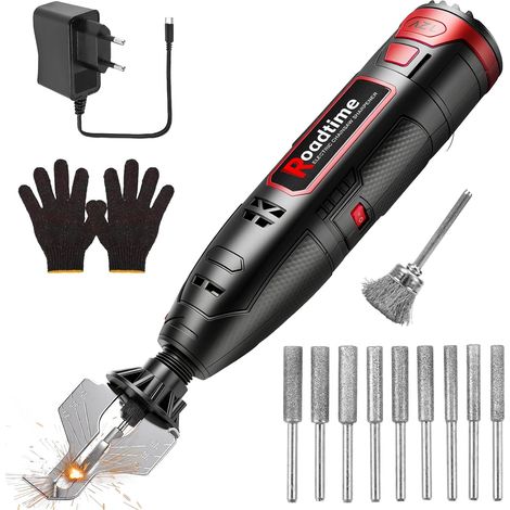 Kit affûtage électrique pour tronçonneuse avec batterie 1300 mAh Affûteur de tronçonneuse sans fil, 9 têtes, tête brosse alliage, guide d'angle, Mini meuleuse électrique portable (1/5)