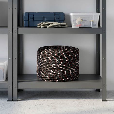 Corde utilitaire en polypropylène 8 mm x 25 m – Résistance à la rupture 420 kg, charge de travail 84 kg – Noir et Rouge (1/5)