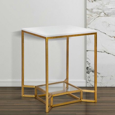 Couchtisch Atiu, Marmoroptik, quadratische Form, Tischplatte Weiß, 47x47x60h cm, Weiß Marmor (1/5)