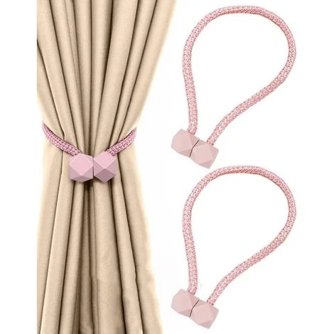 2 Pièces Embrasses Rideaux Magnétiques, Attaches de Rideau, Pinces à Rideau pour Maison, Bureau, Décoration (Rose) (1/5)