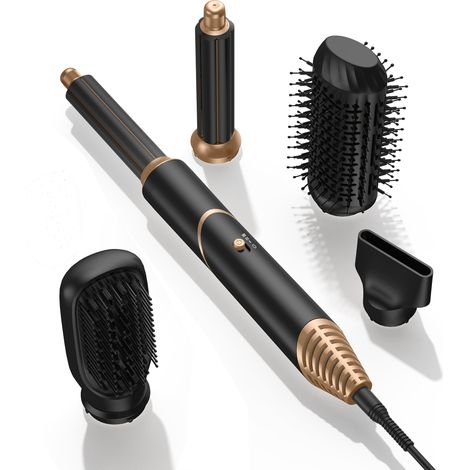 5-in-1 Airbrush-Set: Föhn, Heizbürste, Airstyler, 60.000 U/min, 1000 W, Airbrush-Haarstyling-Zubehörset, Geschenkidee für Frauen, Schwarz/Gold