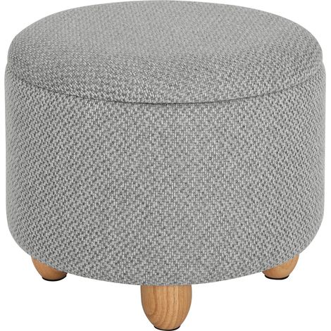 Pouf de rangement rond en lin 420g/m² avec plateau en bois, 39x39x33 cm, gris clair (1/5)