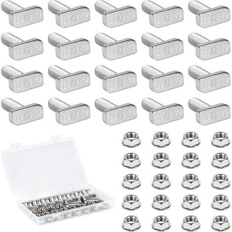 20 Pièces Boulons à Tête en T M8x20 vis à tête Marteau avec Boîte en Plastique vis de Serre en Inox avec écrous à Bride pour Serre Profilés en Aluminium Rail de Montage Solaire à 8mm Gorge (1/5)