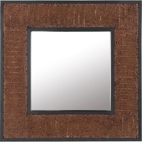Miroir Mural de Forme Carrée 60 x 60 cm avec Cadre en Bois de Teck Marron Foncé pour Salon et Chambre de Style Moderne Beliani (1/5)