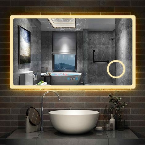 160¡Á80 cm Uhr dimmbar Kalt/Warmwei 3x LED Make-up Spiegel Touch Beschlagfrei