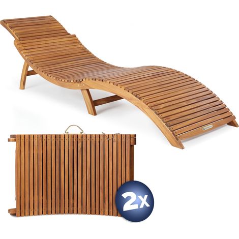 Casaria – Transat pliable en bois d'acacia certifié FSC® – 2 chaises longues ergonomiques – Appuie-tête réglable sur 2 niveaux – Dimensions 190x60x51cm (1/5)