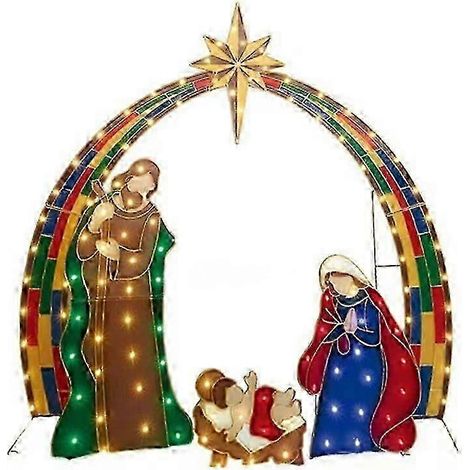 Crèche lumineuse LED représentant la naissance de Jésus, avec piquets, décoration de jardin ou d'extérieur pour les fêtes de Noël (EPA02) zCOLOR：D