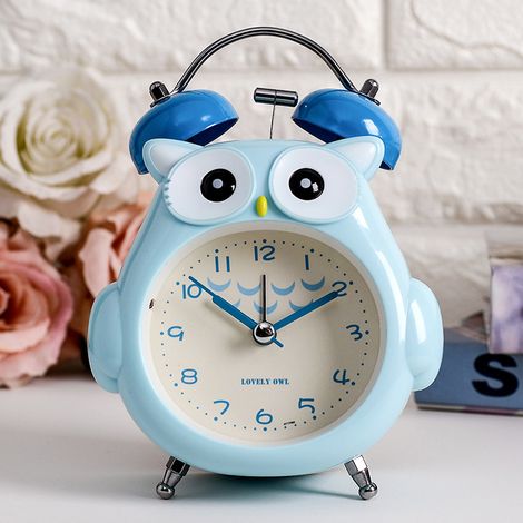 MINKUROW Kinderwecker Eule mit Nachtlicht Leise Nicht Tickende Nachtuhr Laute Glocke Analoger Wecker Batteriebetriebener Kinderwecker-Blau (1/5)