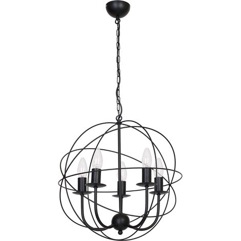 Lampada a sospensione loft nera sfera 5xE14 Luminex