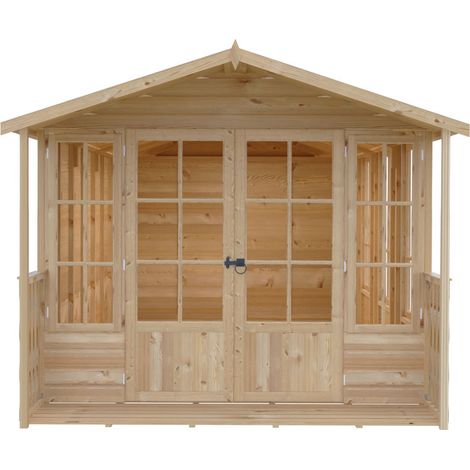 Delmora 8 x 18 Shiplap Summerhouse with Veranda - Wood - L5380 x W2456 x H2174 mm