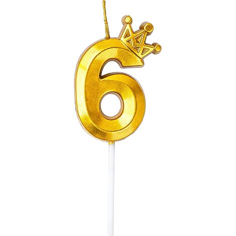 Bougie 6ème Anniversaire Or Paillettes 3D Chiffres Bougies d'anniversaire avec Couronne Bougies d'Anniversaire 6 Chiffres Cake Topper 6ème Anniversaire pour Garçons et (1/5)