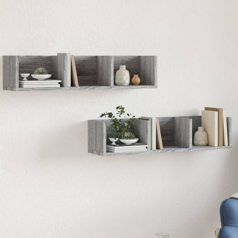 Muebles pared 2 uds madera ingeniería gris 75x18x16,5 cm