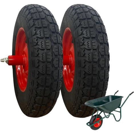 2 Ruote PNEUMATICHE Complete 3.50-8 (4pr) + CUSCINETTI RICAMBI CARRIOLA Modello Vespa ASSE LUNGO 155mm GOMME TASSELLATA (1/4)