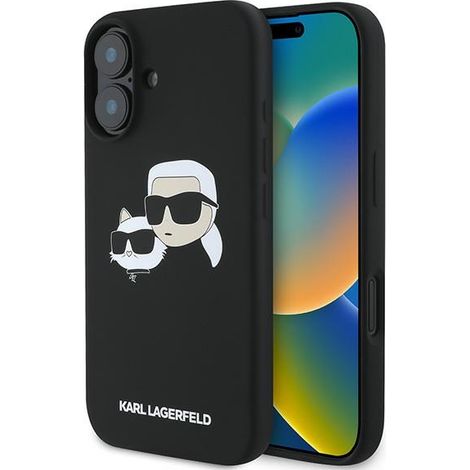 Funda rígida Karl Lagerfeld KLHMP16MSKCHPPLK para iPhone 16 Plus de 6,7 pulgadas, color negro/negro, de silicona, con impresión en dos cabezales y MagSafe. (1/5)