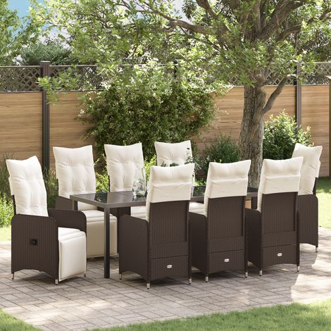 Garten Essgruppe mit Kissen 9 pcs Braun Poly Rattan vidaXL (1/5)