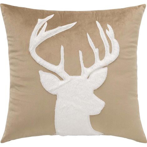 Coussin Déco en Velours "Cerf" 45x45cm Sable