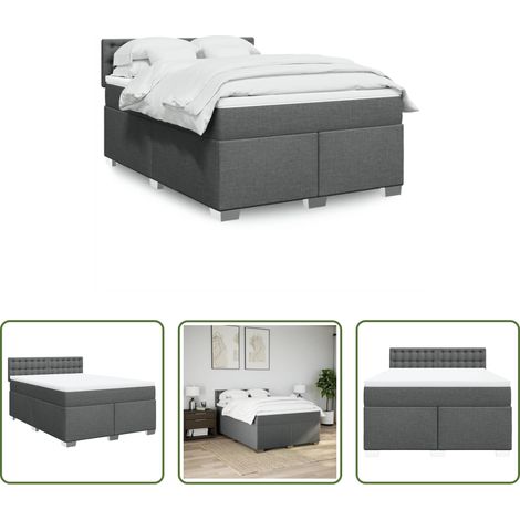 vidaXL Surmatelas -  Sommier à lattes de lit avec matelas Gris foncé 140x190cm Tissu (1/5)