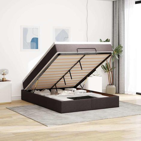 VidaXL Cadre de lit ottoman avec matelas marron foncé 140x200 cm tissu (1/5)
