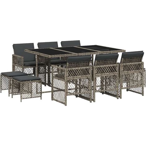 Maison Exclusive - Set da Pranzo da Giardino 11pz con Cuscini in Polyrattan Grigio (1/5)
