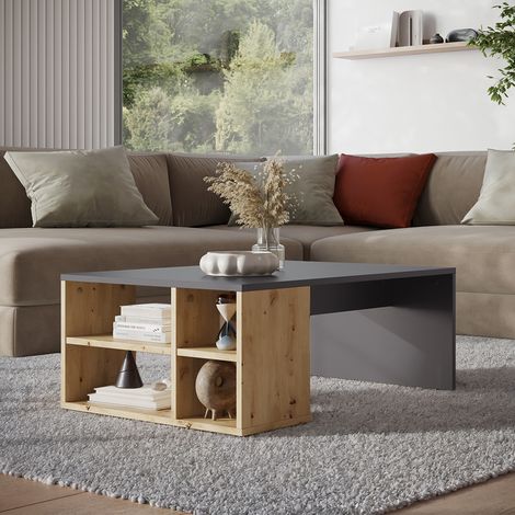 Couchtisch Danny, Anthrazit/Artisan, 90 x 60 cm mit Regalen, Vicco