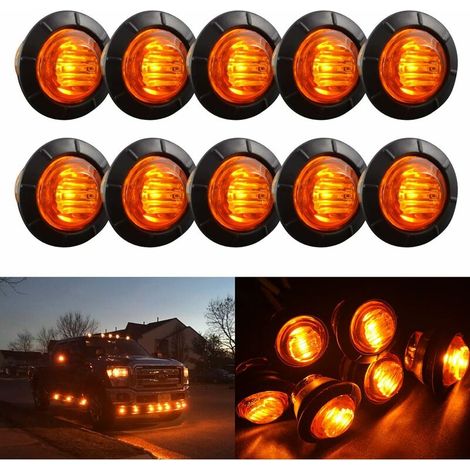 3/4 Zoll bernsteingelbe runde LED-Blinkerlampen DC 12V für Kofferraum-Rückleuchten, Bremslichter, Seitenmarkierungsleuchten, Positionsleuchten (10er-Pack)