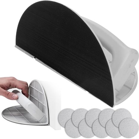 Cale a Poncer Angle, Ponceuse D'angle Semi-circulaire Multifonctionnelle avec 10 Disques Abrasifs, Outil de Ponçage Manuel de Détails Portatif pour Coins et Surfaces Planes, Maille 180 (1/5)
