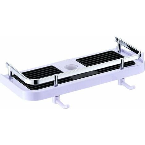 YMYNY Étagère Douche pour Colonne/Barre de Douche,Etagère Serviteur de Douche avec Support Pomme Douche,Panier Rangement Salle de Bain Tablette de Douche sans Perçage,Plastique Shower Shelf (Blanc ) (1/4)